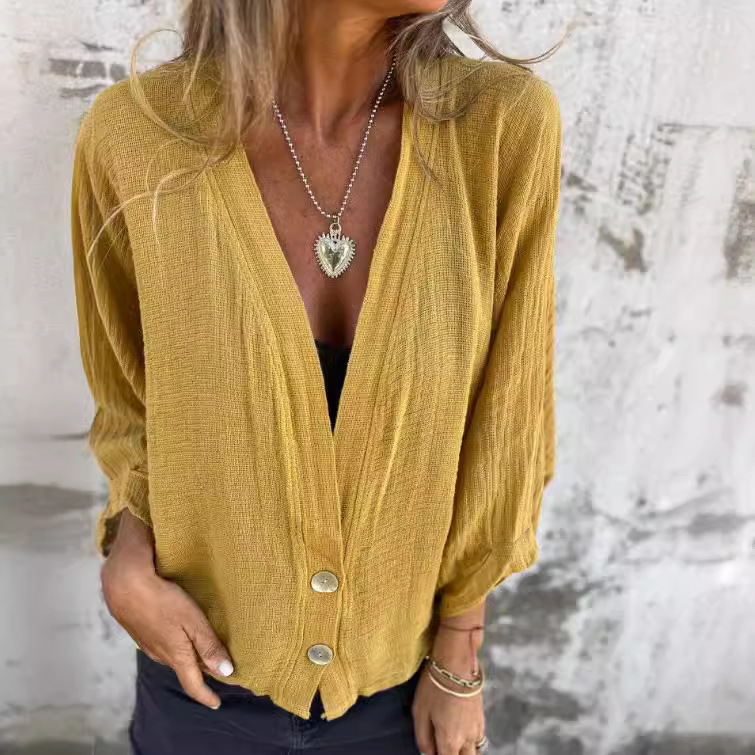 Loose T-shirt Women's V-Neck Casual Cotton Linen