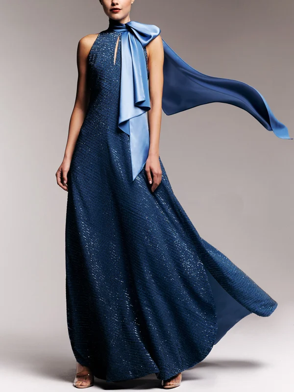 Halter Neck Strap Solid Color Maxi Dress