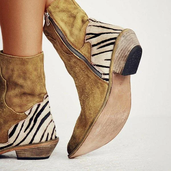 Casual Pointed Toe Zebra-Striped Boots