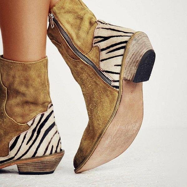 Casual Pointed Toe Zebra-Striped Boots - VSMEE
