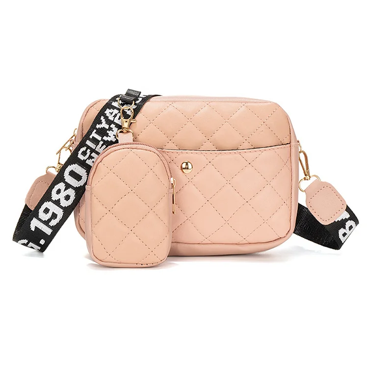 Women Shoulder Bag PU Leather Satchel Bag Sling Bag with Purse Set (Pink)