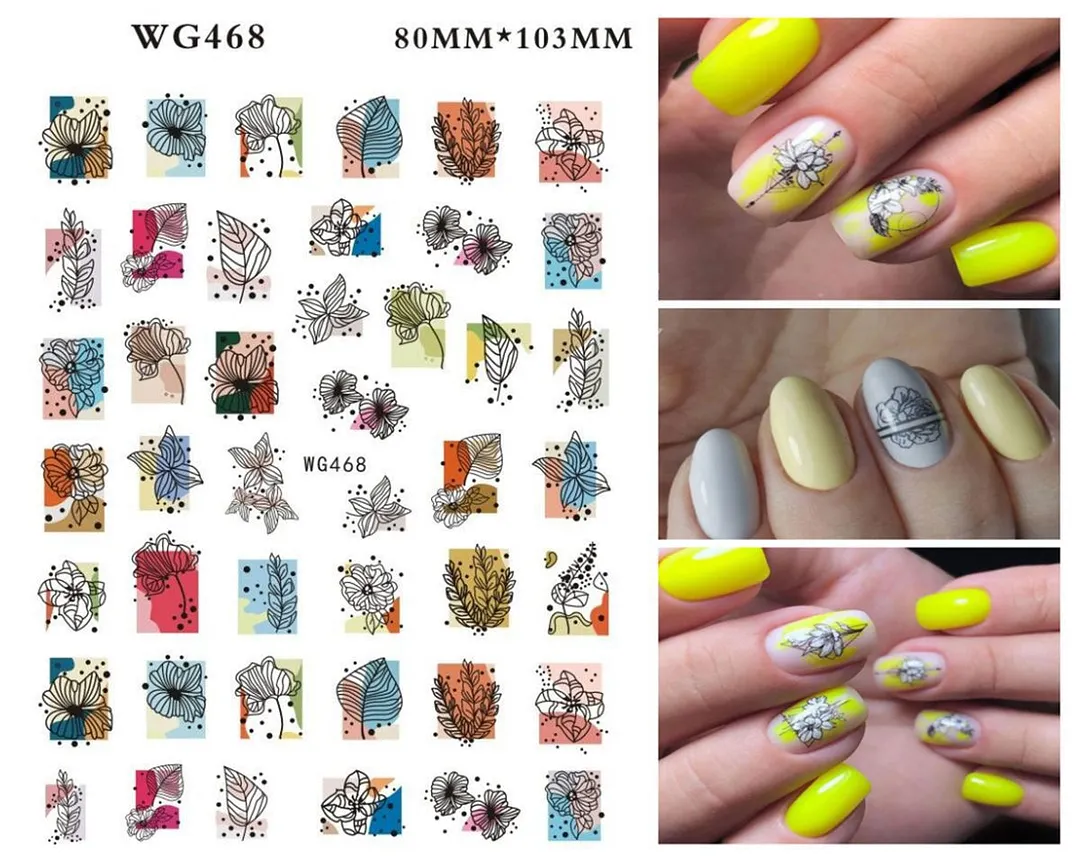 1pcs Leaf With Lines Nails Sticker Designer Fruit Nail Art 3D Decals Acrylic Designs Self Adhesive Manicure Slider Accesorioss-Nail Inspo