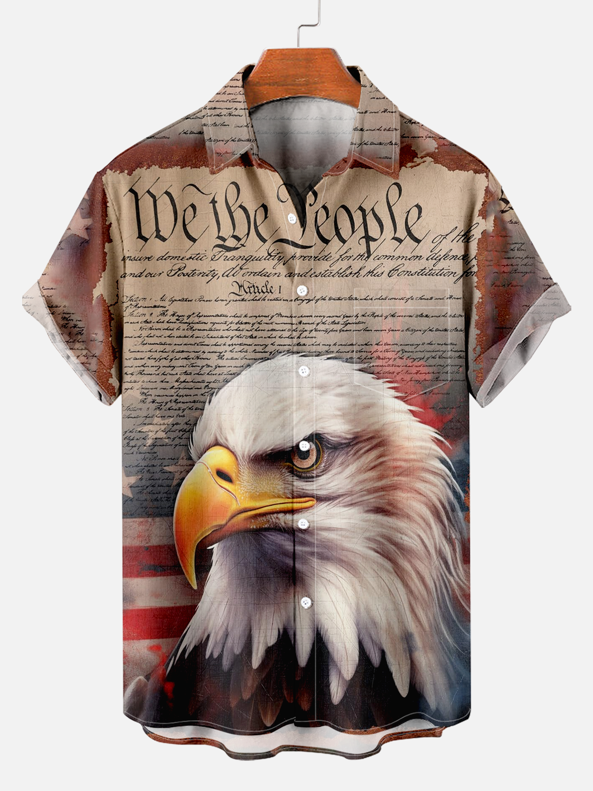 Attractive American Flag Bald Eagle Print Shirt PLUSCLOTHESMAN