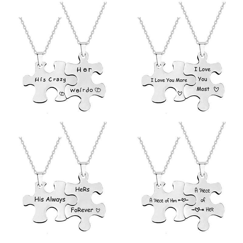 Stainless Steel Couple Puzzle Pendant Necklace