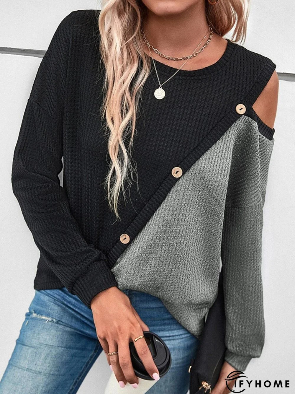 Color Block Casual Crew Neck Tunic T-Shirt | IFYHOME