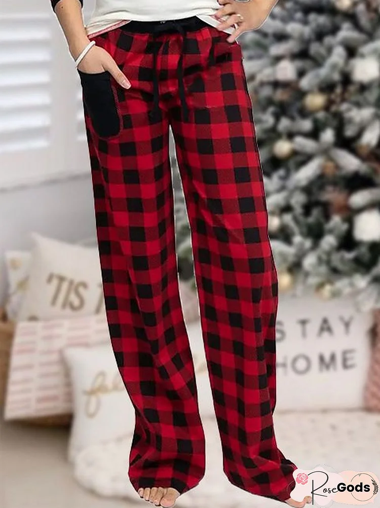 Plaid Geometric Cotton-Blend Loose Casual Pants