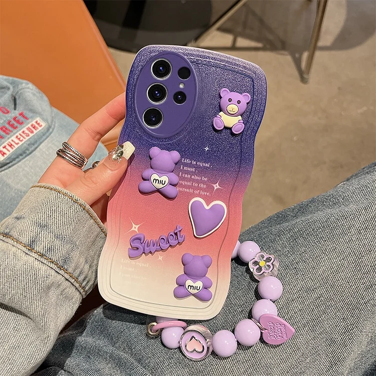 For Samsung Galaxy S23 Ultra Phone Case 3D Cute Cartoon Animal Fashion Soft Silicon Sport Hand Strap Bracelet Back Cover