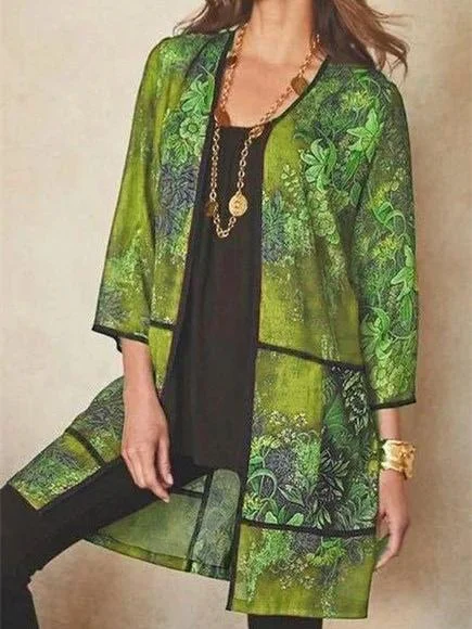 Women's V-neck 3/4 Sleeve Floral Printed Top