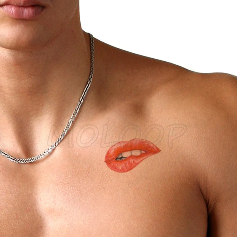 Water Transfer Tattoo Sexy Red Lips Print Tattoo Body Art Waterproof Temporary Fake Flash Tattoo for Man Woman Kid 10.5*6cm