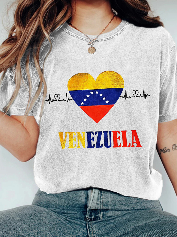 Venezuela Heartbeat Wash Round Neck T-shirt artswardrobe