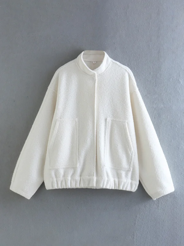 Women's new lamb wool long-sleeved loose woolen jacket Flusfy