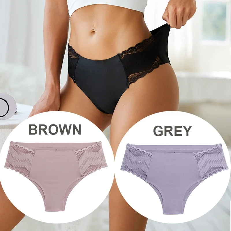 FINETOO 2PCS/Set Seamless Women Pantys Girls Lingerie High Waisted Lace Woman Briefs 8 Solid Colors S-XL Sexy Underpants Women