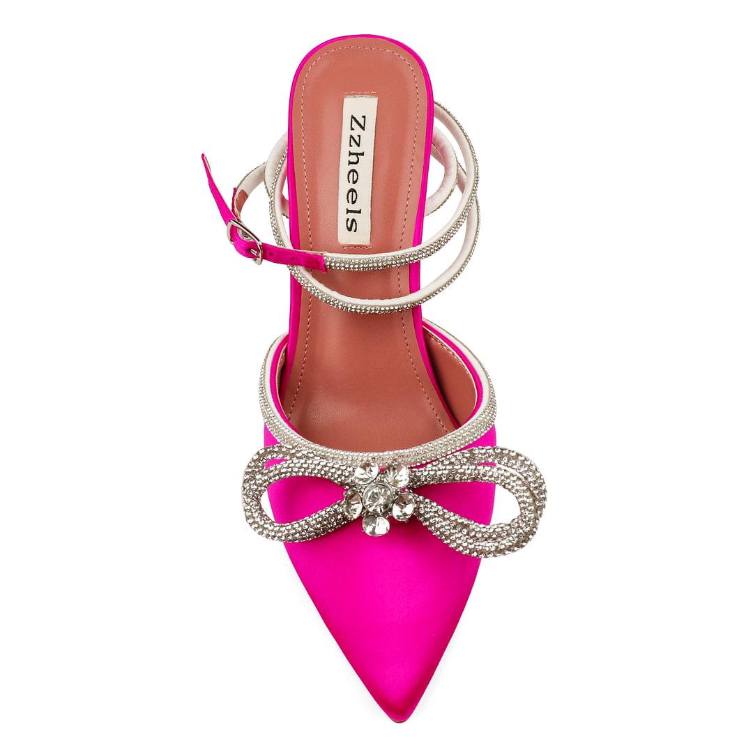 9.5cm/3.74 Double Bow Crystallized High Pums Pointed Toe Strappy Transparent Sandals Wedding Shoes