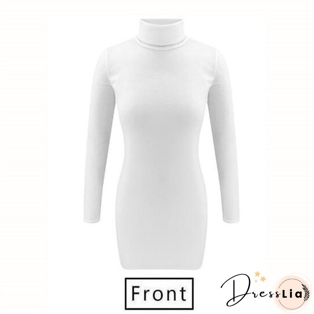 Fall/Winter Fashion Turtleneck High Collor Dresses Solid Color Bodycon Mini Casual Pullover Dresses
