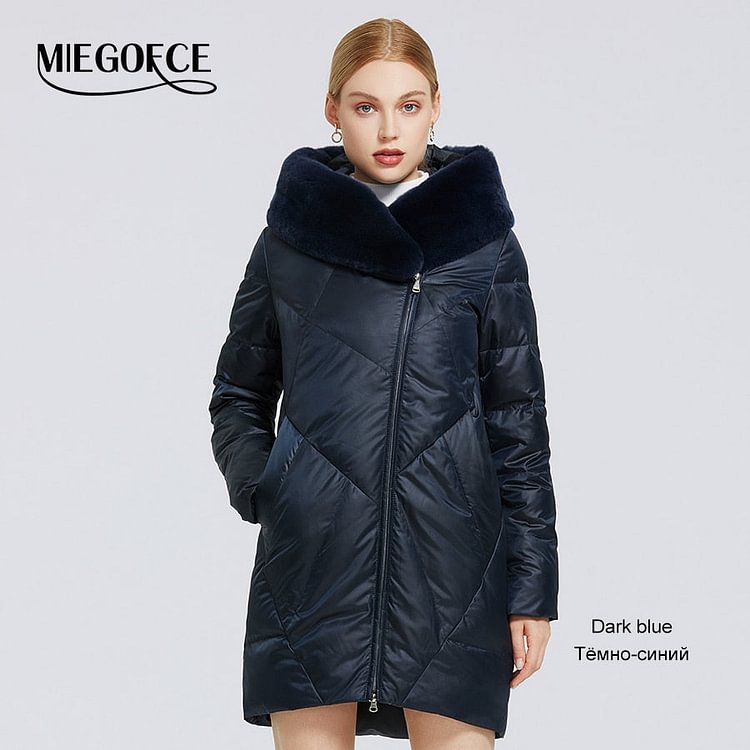 MIEGOFCE Winter New Women's Cotton Coat With Stylish Fur Collar Rex Rabbit Long Jacket Winter Women Parkas Windproof Jacket - BlackFridayBuys