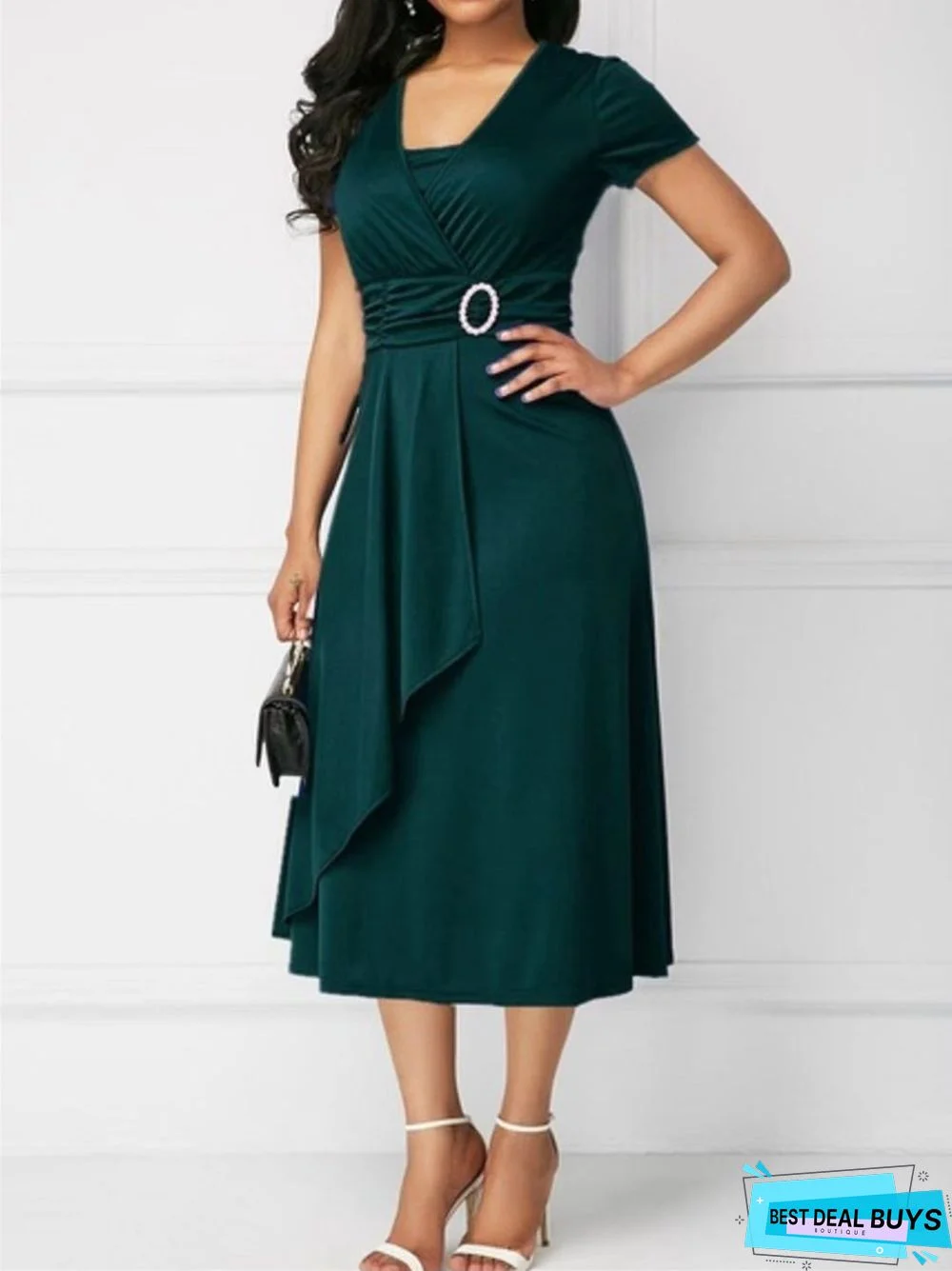 Fashion Temperament Asymmetric Skirt V-neck Dress Party Evening Dress Black Dresses