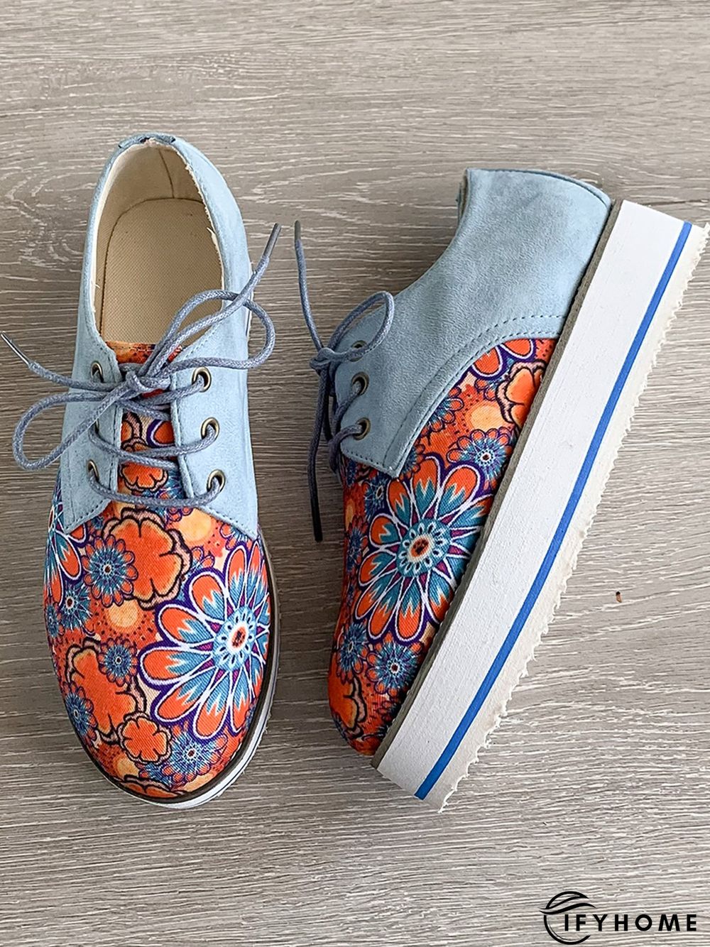 Floral Printed Patchwork Lace Up Shoes | IFYHOME