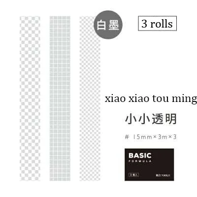 JIANWU 3 Rolls 15mm*3m Boxed Tape Stickers Set Sulfuric Acid Paper Basic Series Grid Dot DIY Decorative Stickers Stationery