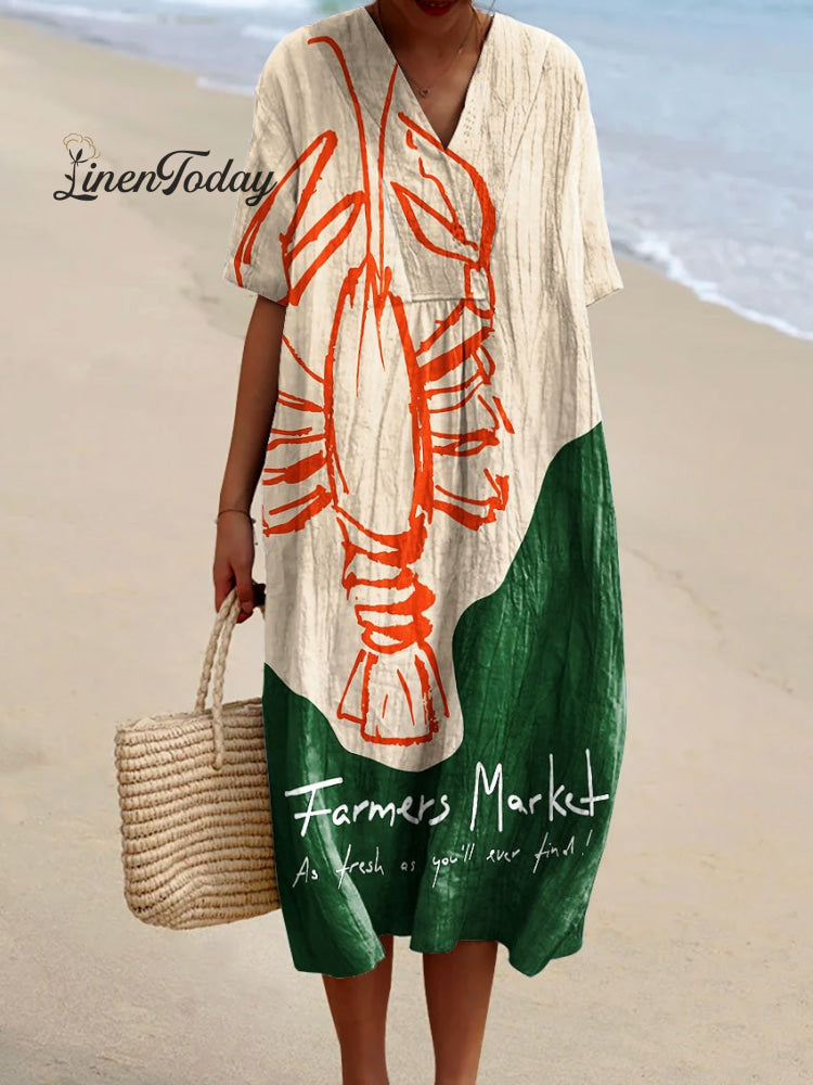 Women’s Fish Market Lobster Art Print Flowy Dress Dress1 / S