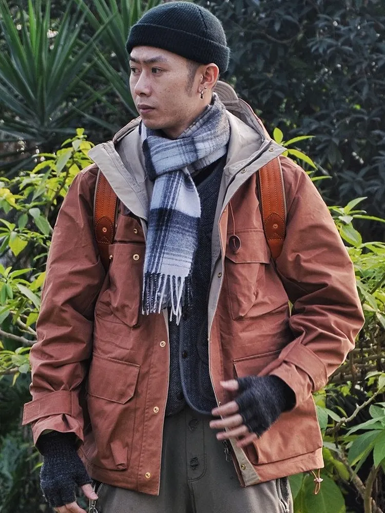 Cotton Hooded Windbreaker Jacket for Men Lightweight Hiking Layer