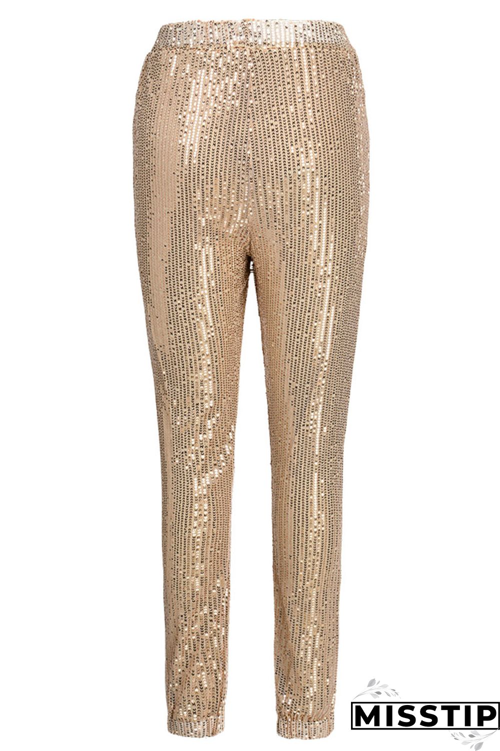 Gold Sexy Solid Sequins Mid Waist Pencil Bottoms