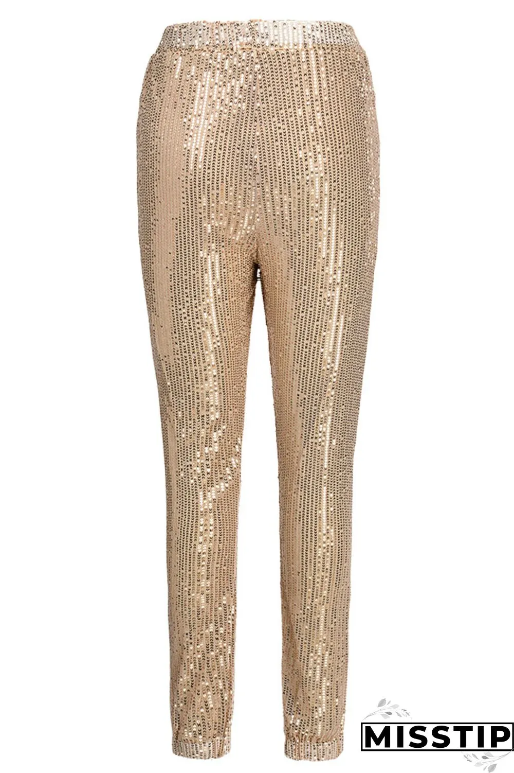 Gold Sexy Solid Sequins Mid Waist Pencil Bottoms