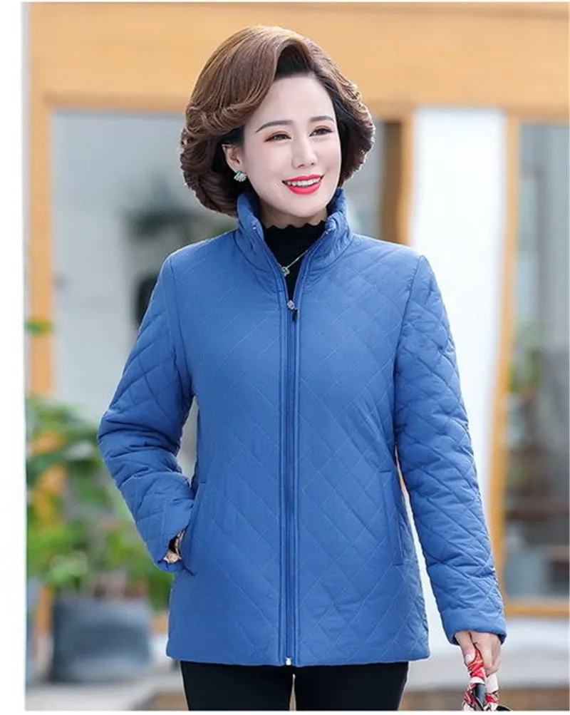 Autumn Winter Jacket Women 2021 New Solid Plus Velvet Cotton Padded Coat Plus Size 5XL Thin Short Jacket Middle-aged Female Tops