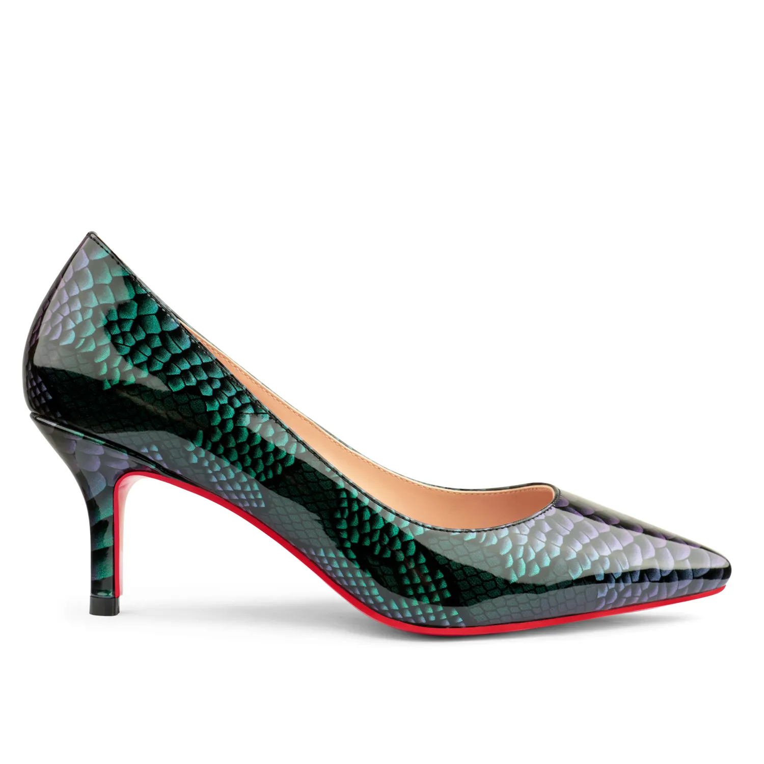 60mm Kitten Heels Pumps Green Snakeskin Comfortable Women Daily Shoes-vocosishoes