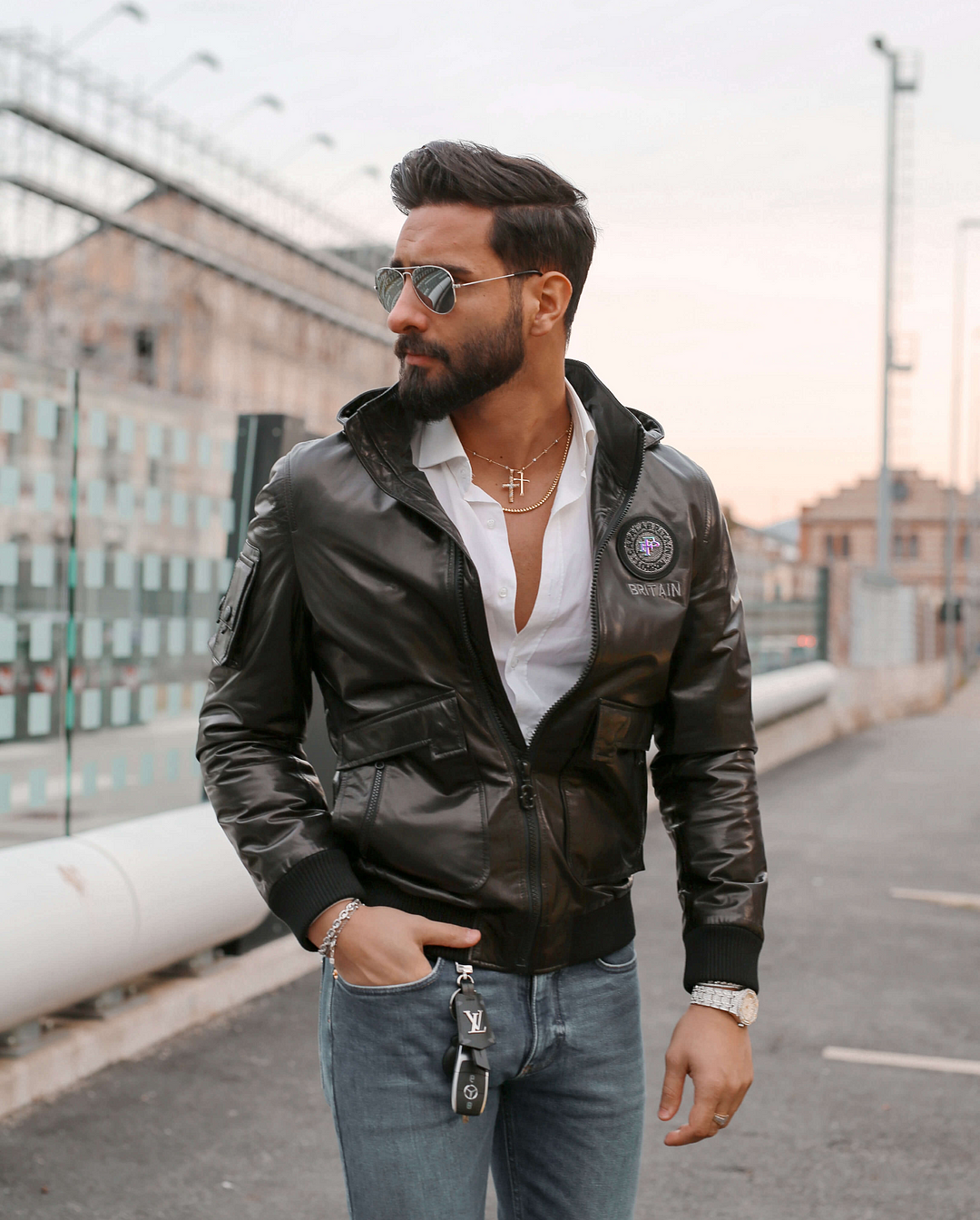 Black Hooded Genuine Leather Bomber Jacket