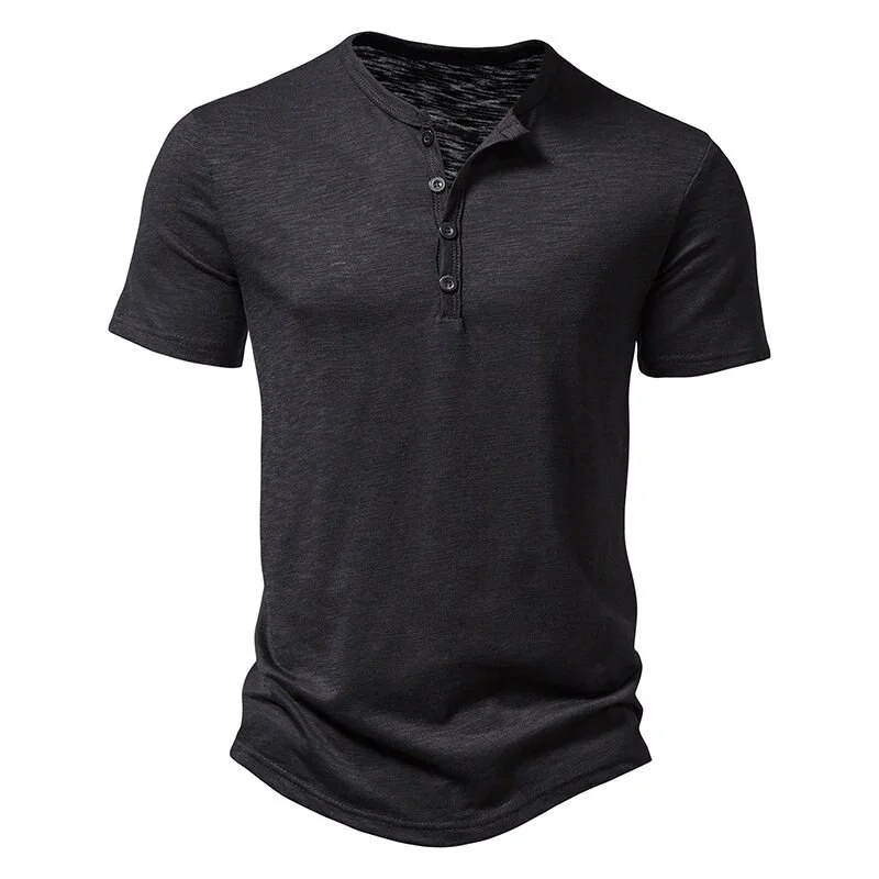Wongn Summer T Shirt Men Fashion Henley Collar White Tshirt Mens Short Sleeve Casual Slim Tops Tees Solid Color T-shirt for Man