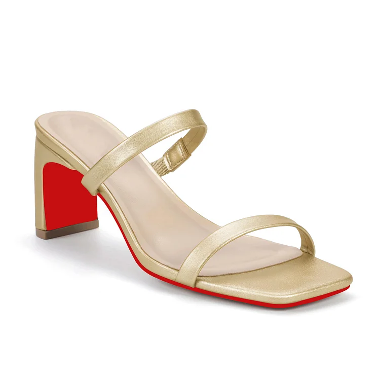 70mm Red Bottom Chunky Heels Low Block Square Open Toe Heels Two Strap Slip On Slides Heeled Sandals Mule Short Heels VOCOSI VOCOSI