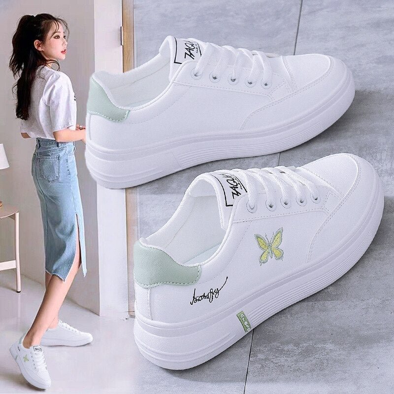 Ladies Sneakers Lace-up Women Vulcanized Shoes Casual Summer Platform Shoes Fashion Butterfly Embroidery Women Sports Sneakers