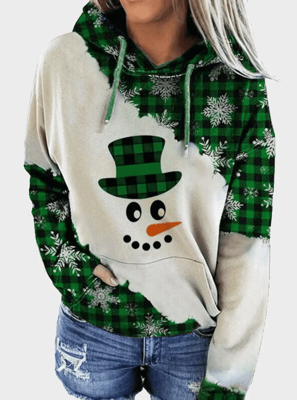  thdmladies Christmas Snowman Print Hoodie thedmladies