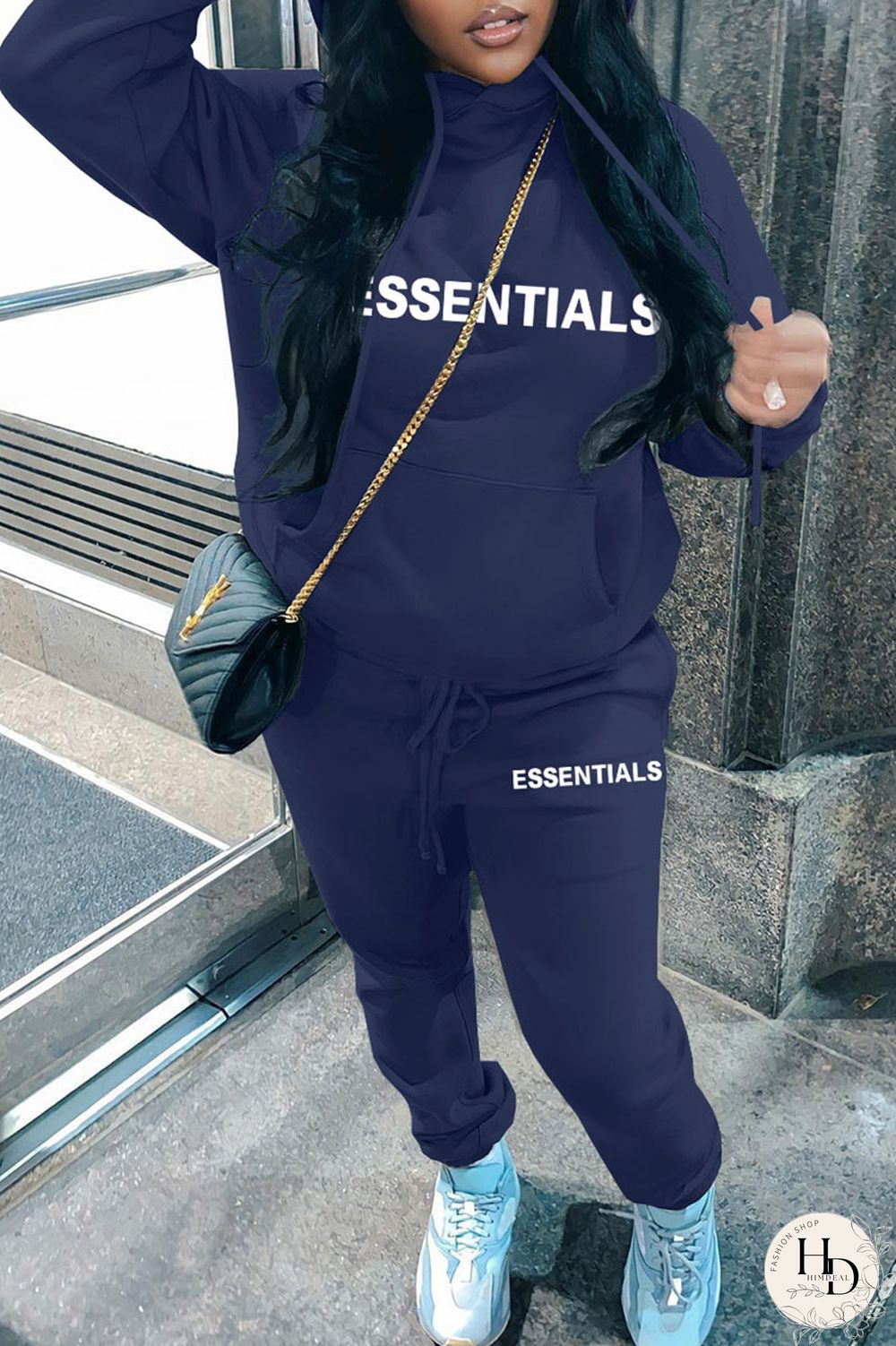 White Casual Print Patchwork Hooded Collar Long Sleeve Two Pieces