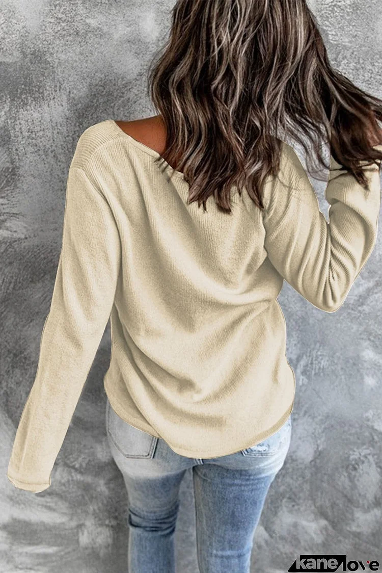 Beige Ribbed Knit Top