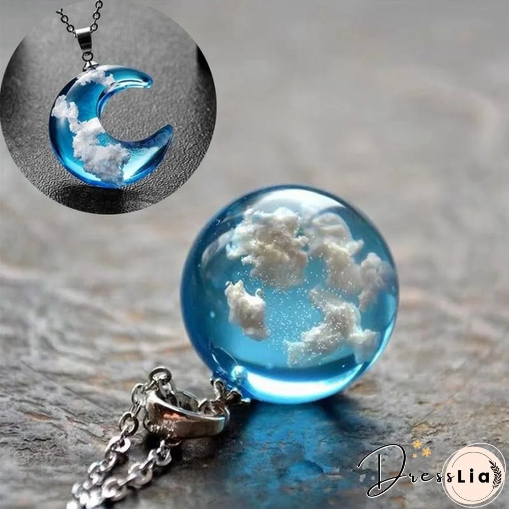 New White Cloud Necklace Resin Transparent Lady Necklace Blue Sky Moon Necklace Handmade Jewelry Gift for Female Girl