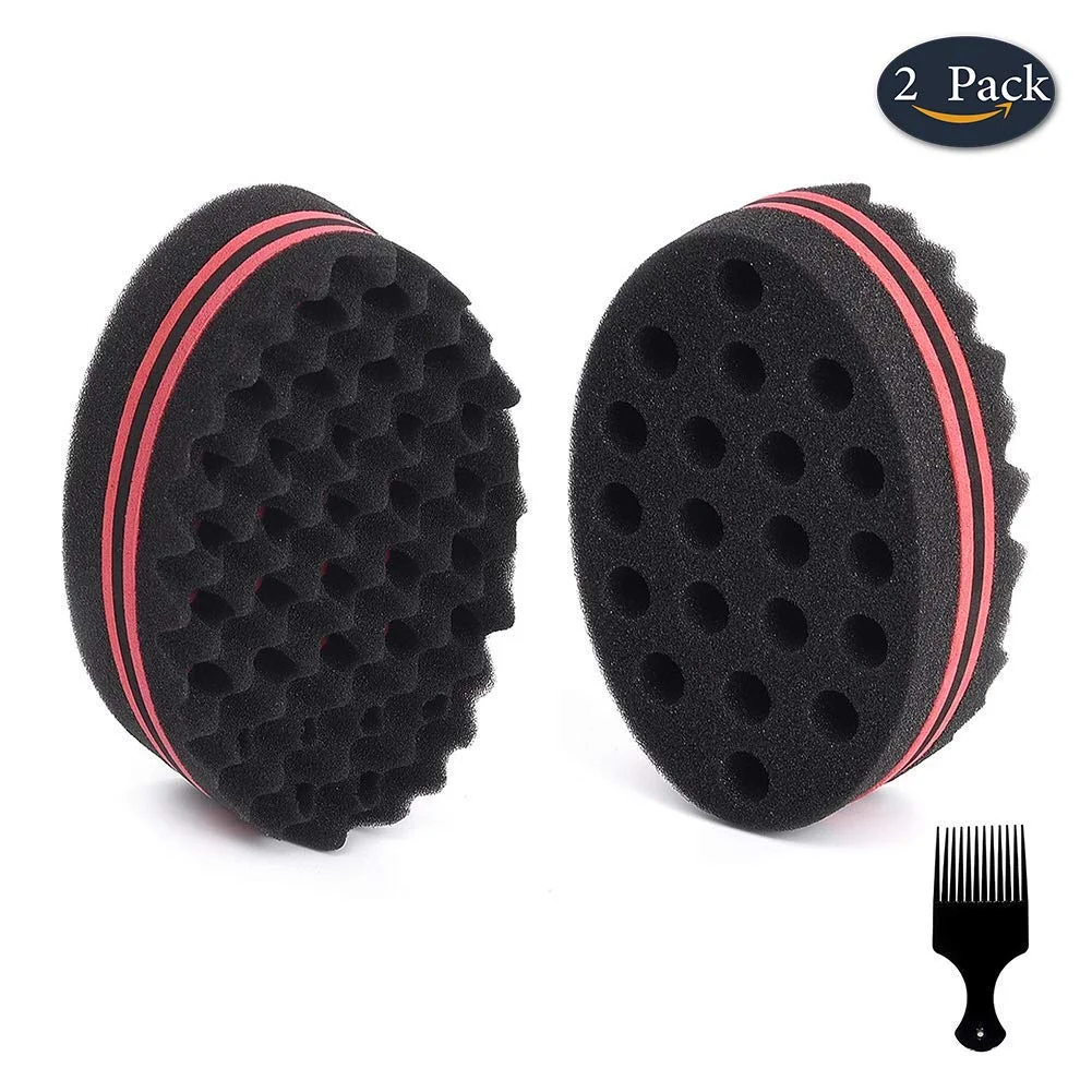 Magic Sponge Brush, Afro Hair Sponge for Curls with 6.29 Inch Free Hair Pick Comb(2 pack)