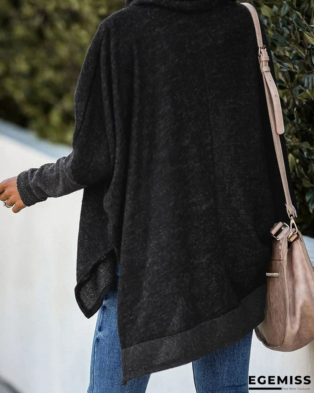 Batwing Sleeve High Low Split Hem Turtleneck Sweater | EGEMISS