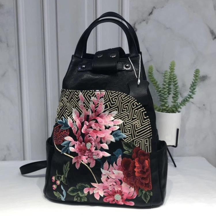 MOTAORA Women's Bag Vintage Leather Backpack For Women 2022 New Chinese Style Handmade Embroidery Women Backpacks Casual Handbag