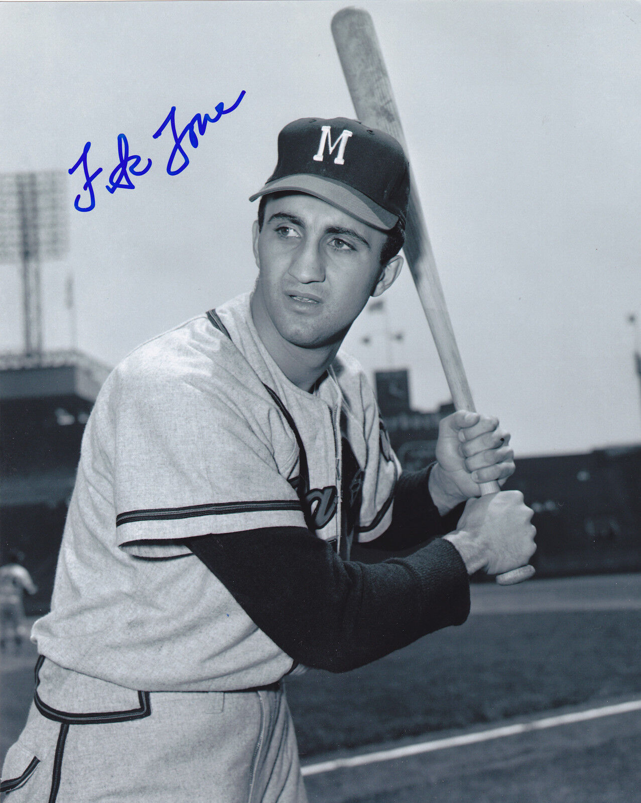 FRANK TORRE MILWAUKEE BRAVES ACTION SIGNED 8X10