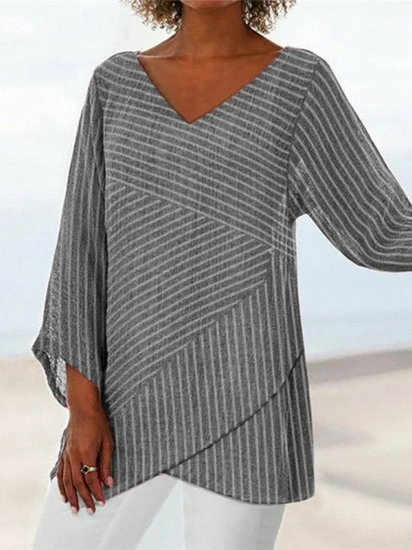 Women's Loose Striped Print Casual T-shirt