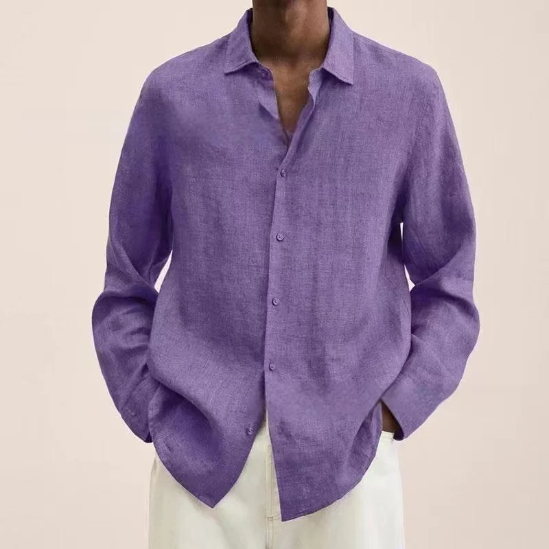 Men's Casual Long Sleeve Cotton Linen Shirt-inspireuse