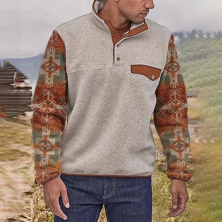 Men's Casual Stitching Western Sweatshirt