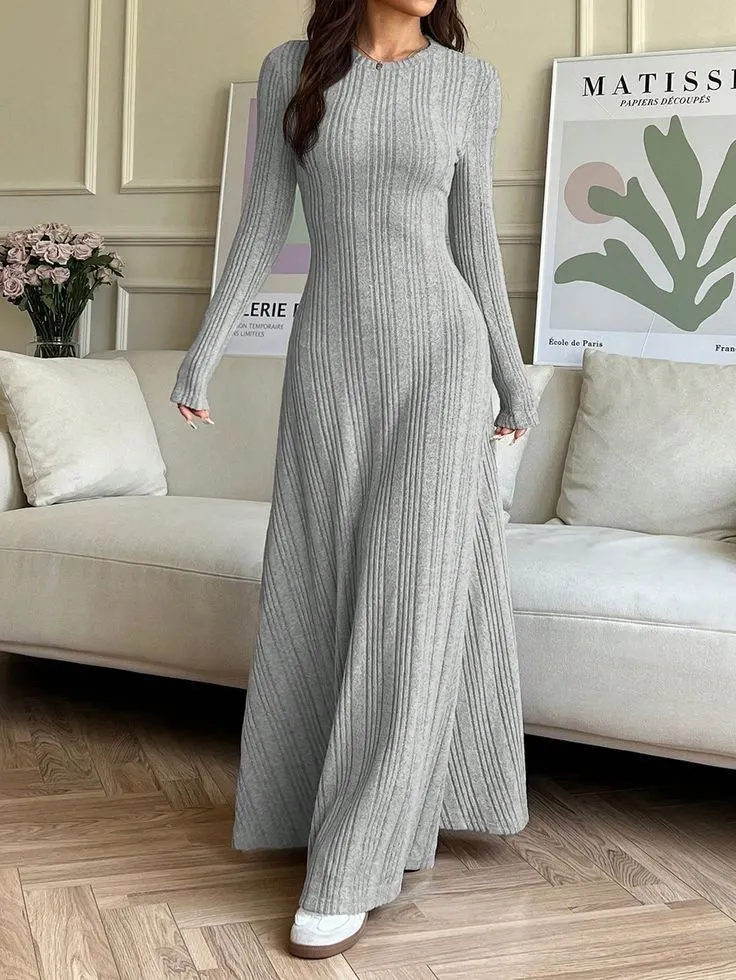Women Ribbed Knit Maxi Dress