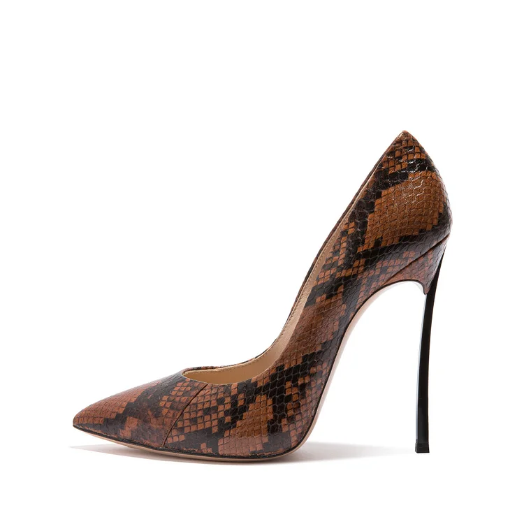 Women's Brown Python Stiletto Heels Pointy Toe Pumps |FSJ Shoes