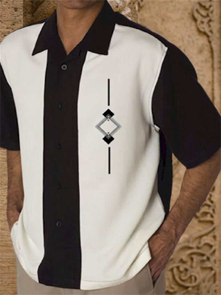 Men's Shirt Bowling Shirt Button Up Shirt Summer Shirt Black Brown Khaki Short Sleeve Color Block Turndown Outdoor Street Button-Down Clothing Apparel Fashion 1950s Casual Breathable