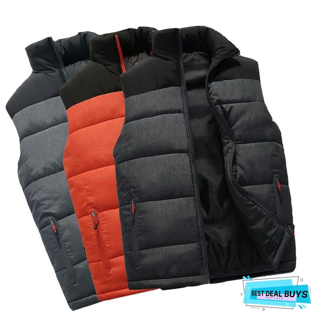 Men Down Vest Men's Warm Thick Coats Jacket and Coats Zipper Multiple Pockets Casual Vests Sleeveless Jacket