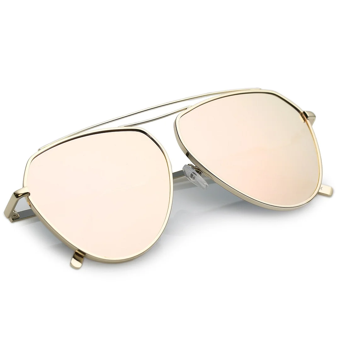 Oversize Metal Aviator glasses Curved Crossbar Colored Mirror Flat Lens 59mm
