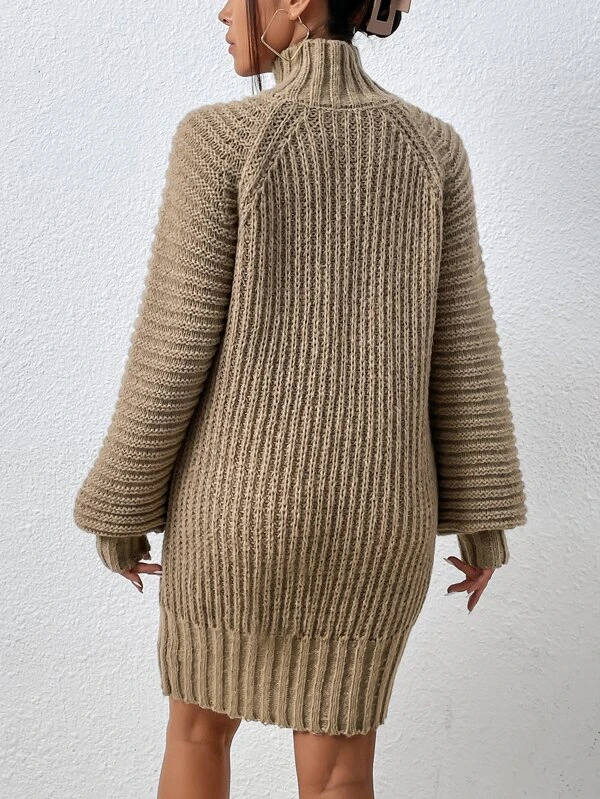 Turtleneck Raglan Sleeve Jumper Dress Without Belt