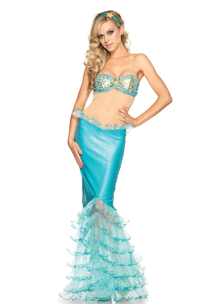 Sexy Sky Adult Blue Mermaid Lace Halloween Costume-elleschic